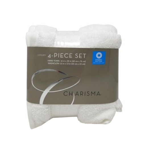 Picture of New Charisma Soft 100% Hygro Cotton 4-Piece Hand & Washcloth Towel Set - White 