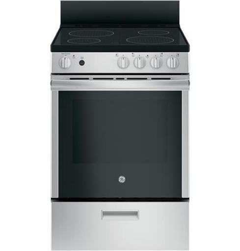 Picture of GE® 24" Free-Standing/Slide-in Front Control Range with Steam Clean - Stainless Steel on Black 