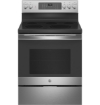 Picture of GE® 30" Free-Standing Electric Convection Range with No Preheat Air Fry - Stainless Steel on Gray 