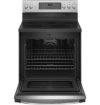 Picture of GE® 30" Free-Standing Electric Convection Range with No Preheat Air Fry - Stainless Steel on Gray 