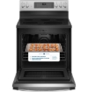 Picture of GE® 30" Free-Standing Electric Convection Range with No Preheat Air Fry - Stainless Steel on Gray 