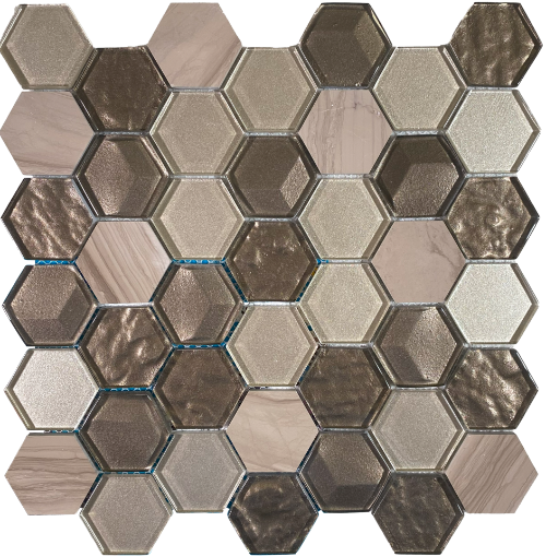 Picture of 12" x 12" Honeycomb Hex Pattern Mosaic - Brown Honey - 1 Piece 