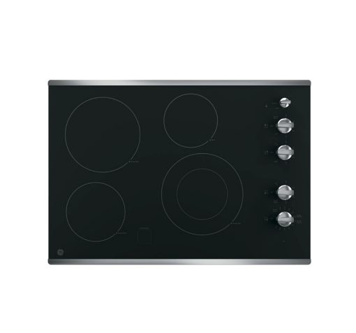 Picture of GE 30 Inch Smoothtop Electric Cooktop with Silver Knobs - Stainless Steel on Black