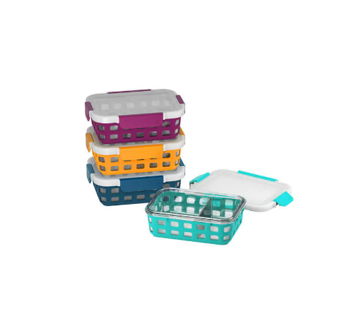 Picture of Ello 2-Compartment Glass Food Containers, 8-piece set Multi-Color Silicon Sleeve