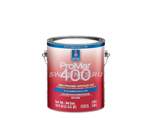 Picture of Sherwin-Williams ProMar 400 Zero VOC Interior Latex Egg Shell Sheen 1 Gallon - Extra White 